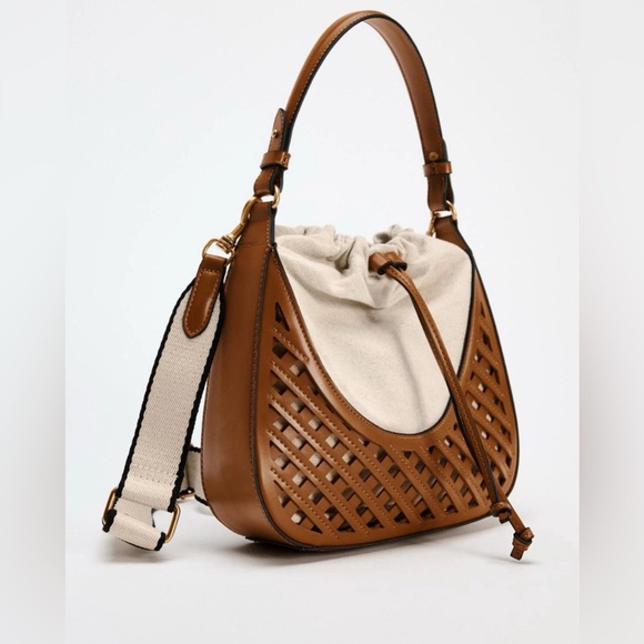 Zara Handbags - Zara Tan and Cream Shoulder Bag  A85